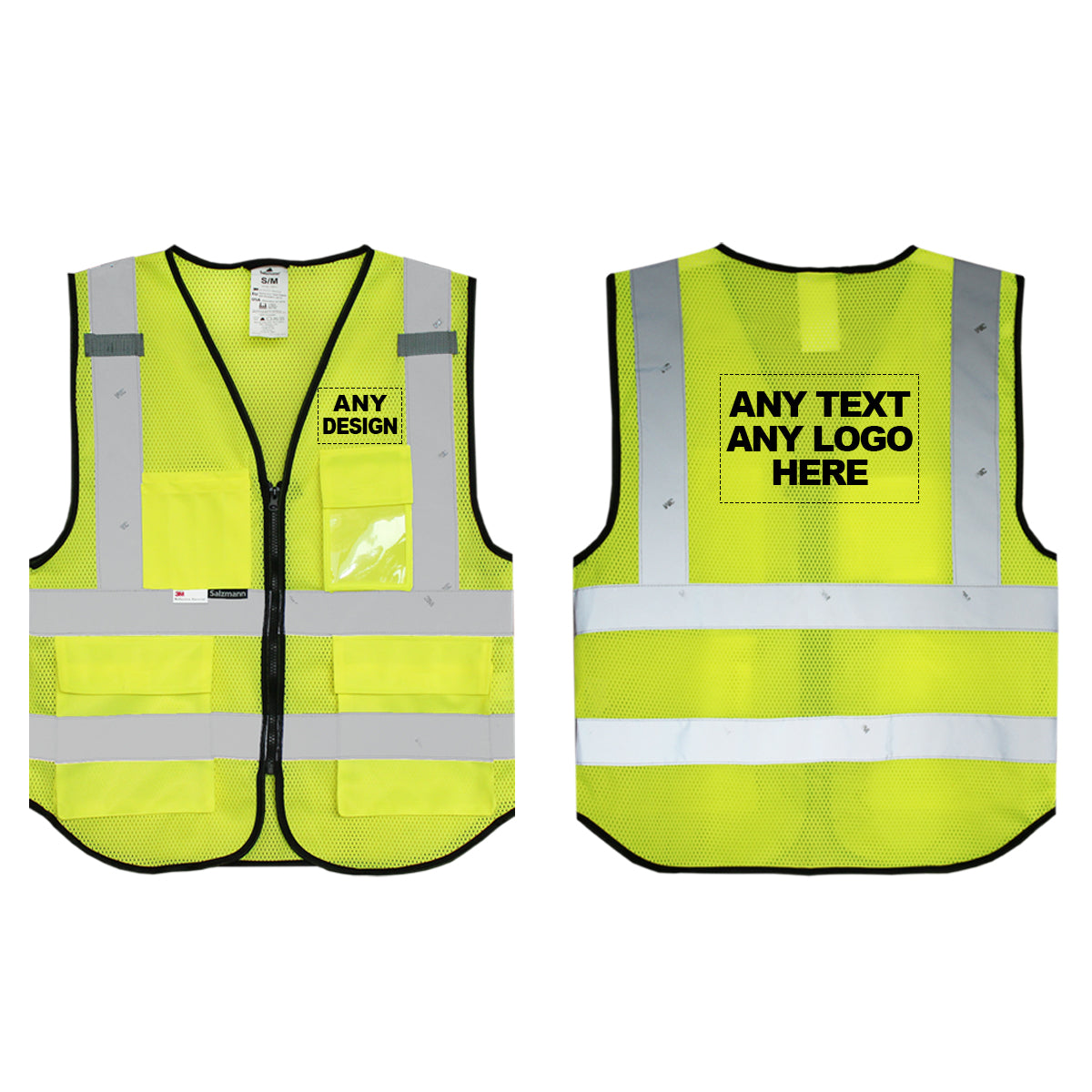 High visibility veiligheidsjas met bedrijfslogo, bedrukt door Sweetwood Producties